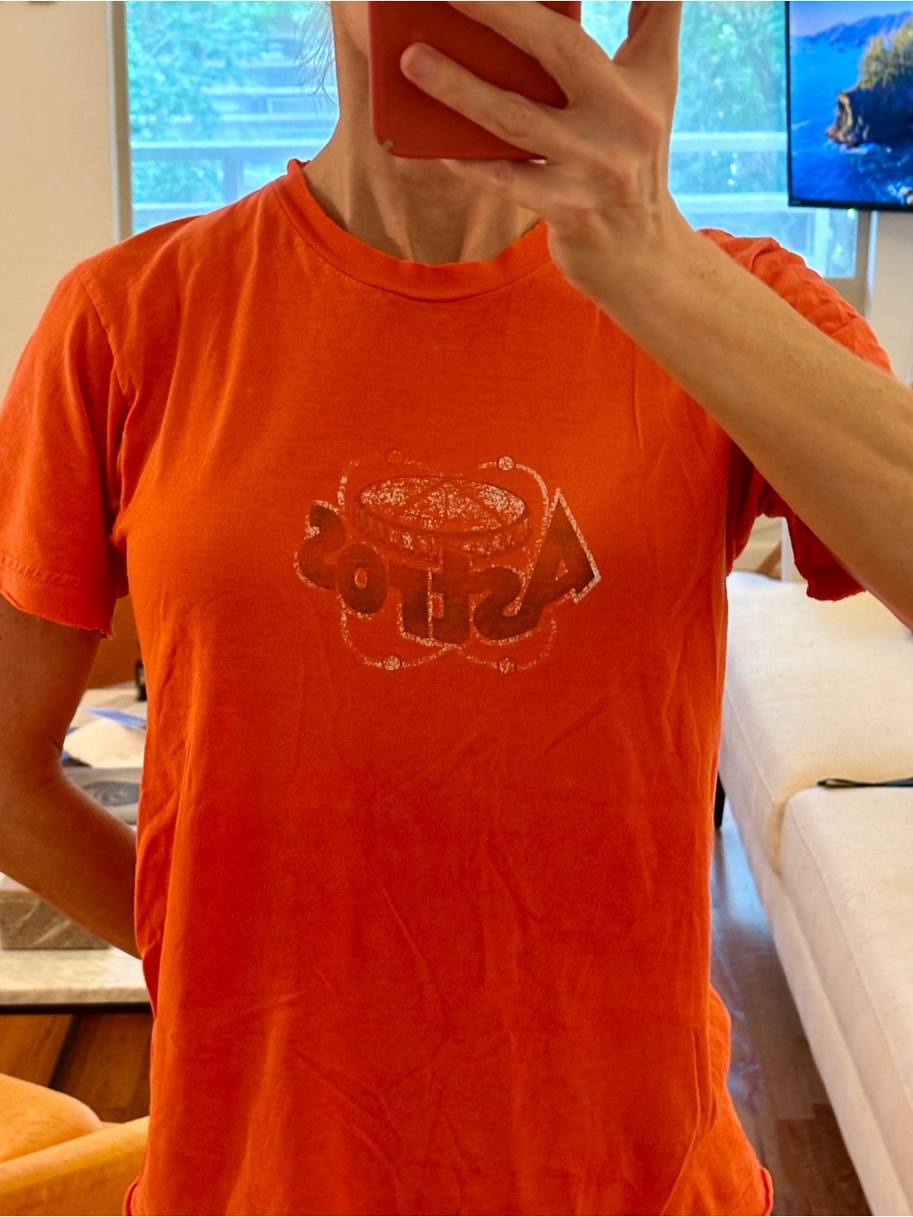 Vintage Houston Astros T‑Shirt | Orange MLB Graphic Tee | Y2K | Size Small